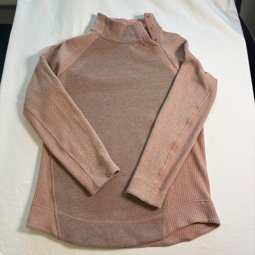 prAna, Wool Blend Pullover, XL, Pink, Snap Neck Hiking Sweater, MSRP $99